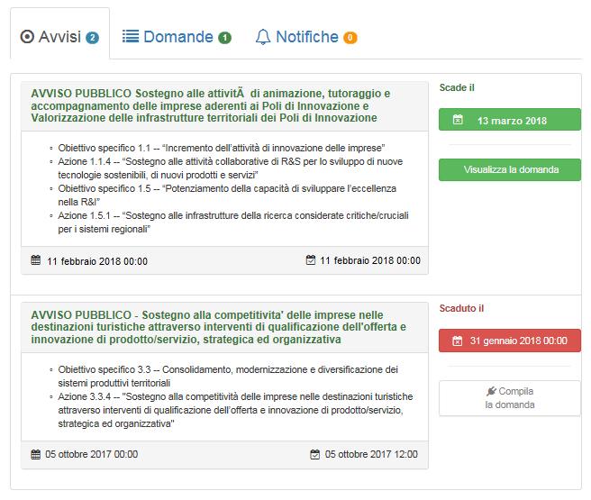 2. Accesso al portale e selezione Avviso Tramite le credenziali di accesso, l utente effettuerà il login ed entrerà nel portale.