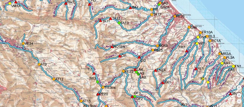 BETA Studio srl HR Wallingford Figura 2.1 Punti di monitoraggio delle acque superficiali nella Regione Abruzzo. È individuata l area di intervento nei pressi del punto PE25.