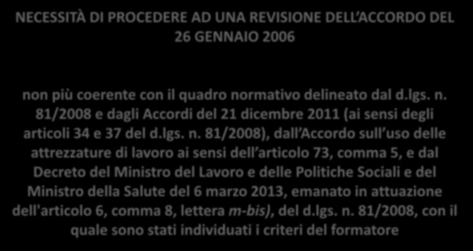 PREMESSE NECESSITÀ DI PROCEDERE AD UNA REVISIONE DELL ACCORDO DEL 26 GENNAIO 2006 no