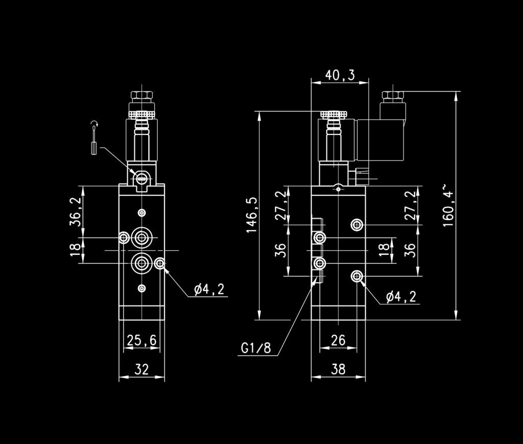 > Valvole ed elettrovalvole Serie 4 Valvole ed elettrovalvole > 019 Elettrovalvola 5/ vie da G1/8,