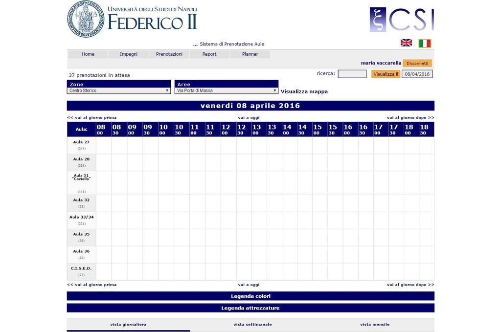 Figura 5 - Prenotazione aula #1 Per il primo passo, è sufficiente selezionare l area ove è ubicata l aula da prenotare utilizzando l apposito selettore.