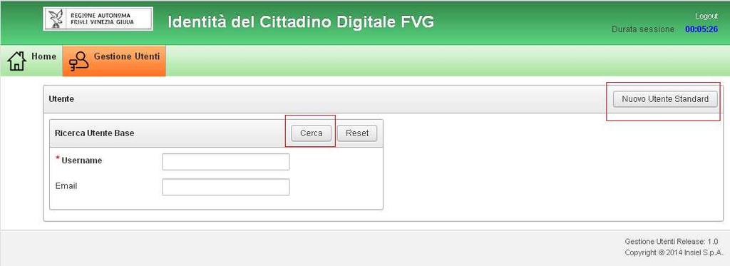 Figura 4: : Errore di accesso 2.2 Gestione Utenti Scegliendo il tab Gestione Utenti viene visualizzata una pagina di ricerca (v. Figura 5).