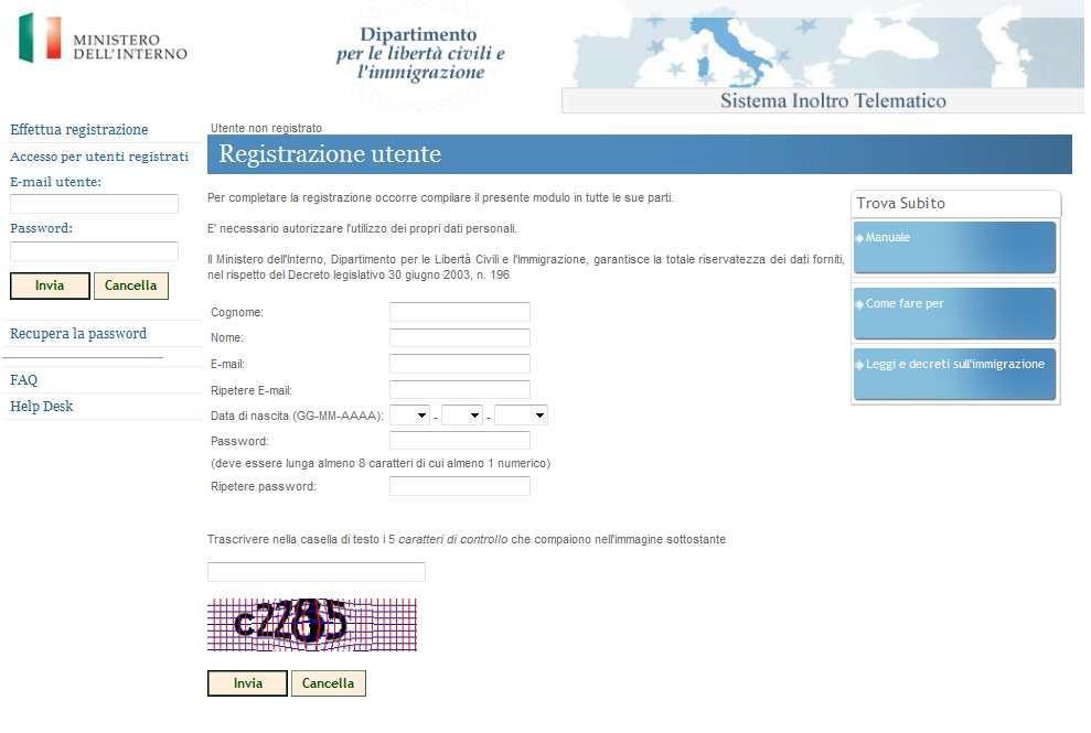 Il modulo di registrazione da