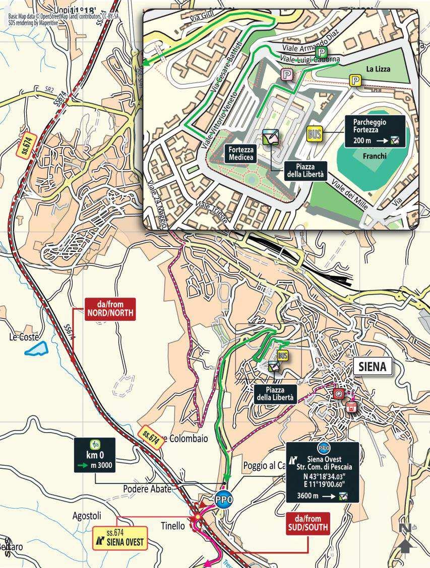 START/ PARTENZA SIENA FORTEZZA MEDICEA PIAZZALE DELLA LIBERTA WOMEN ELITE RACE 8.00-9.00 am Start meeting point - Signature Check 9.05 am Lining up and city parade 9.15 am Start SS.73 (transfer mt. 3.