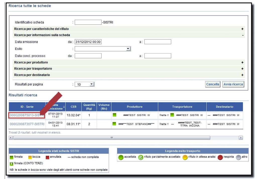 etc. ) Tra i risultati della ricerca: selezionare la scheda errata cliccando sul codice di