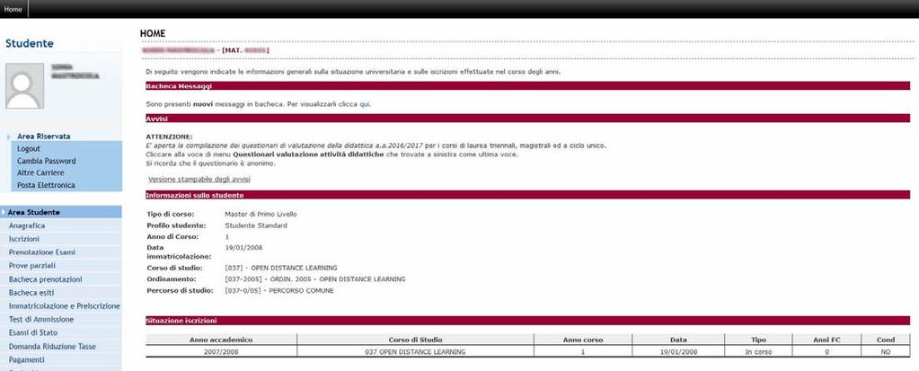 4. Utilizza il link Immatricolazione e pre-iscrizione del menu per iniziare la procedura di immatricolazione ad un corso di laurea o post laurea. 1.