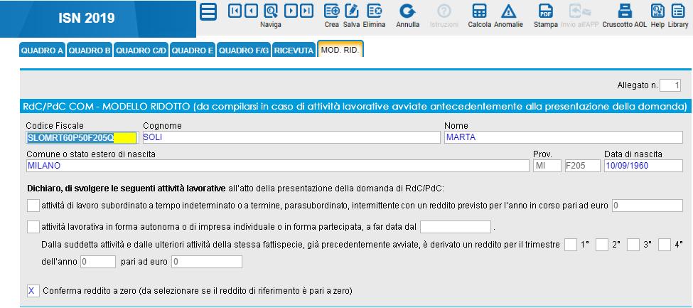 Rid deve essere compilato per il numero dei componenti inseriti nel quadro E, la funzione