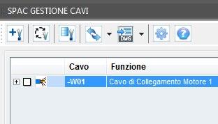 6 All interno della finestra SPAC GESTIONE CAVI, comparirà il nuovo cavo -W01 selezionare il cavo -W01 Trascinare il cavo -W01 nel disegno cliccare alla sinistra dei conduttori che costituiranno il