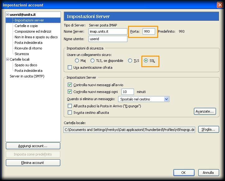 d/m/y H:i 11/14 Configurare il client Mozilla Thunderbird 3. Nella sezione Impostazioni di sicurezza fra le opzioni di Utilizzare un collegamento sicuro selezionare SSL 4.