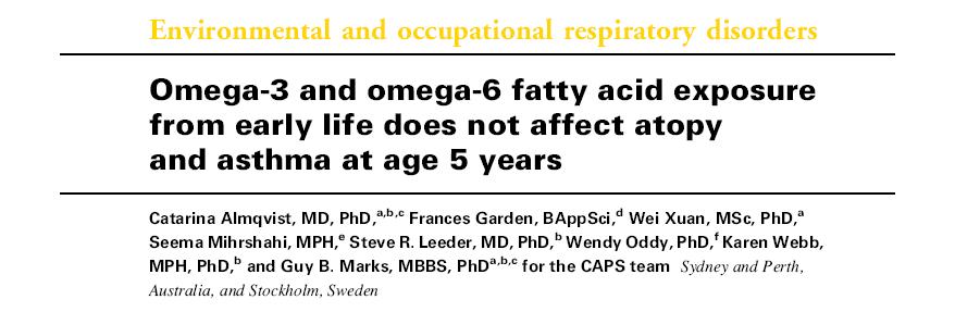 Plasma fatty acids were measured at 18 months, 3 years, Plasma levels and of 5 omega-3 years.