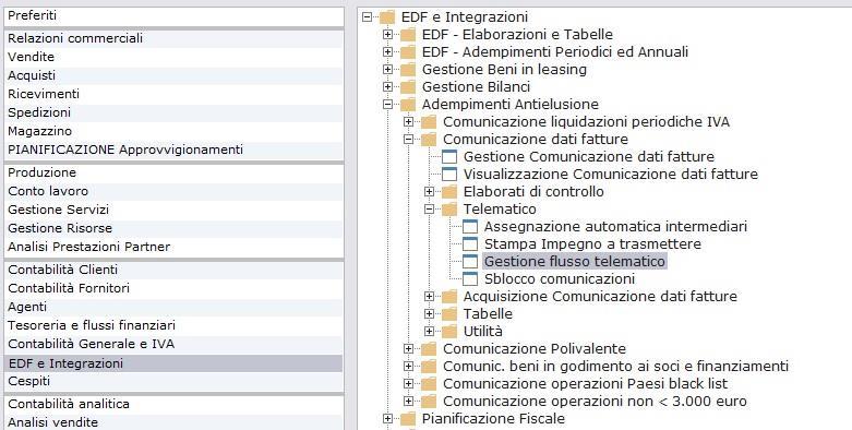 4) PROCEDURA DI CREAZIONE FILE TELEMATICO Lavorando nel menù EDF e Integrazioni, prestare attenzione all anno DF in alto (si intende anno di