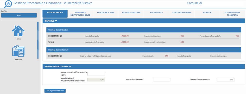 Pe Per poter accedere alla sezione Richieste è necessario selezionare l Ente dalla sezione Lista Enti Beneficiari e, successivamente, selezionare il progetto che si vuole consultare dalla Lista