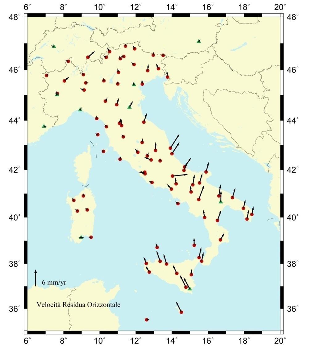 movimento residuo verso NNE di 2 3 mm/y La Sicilia, esclusa Messina e compresa