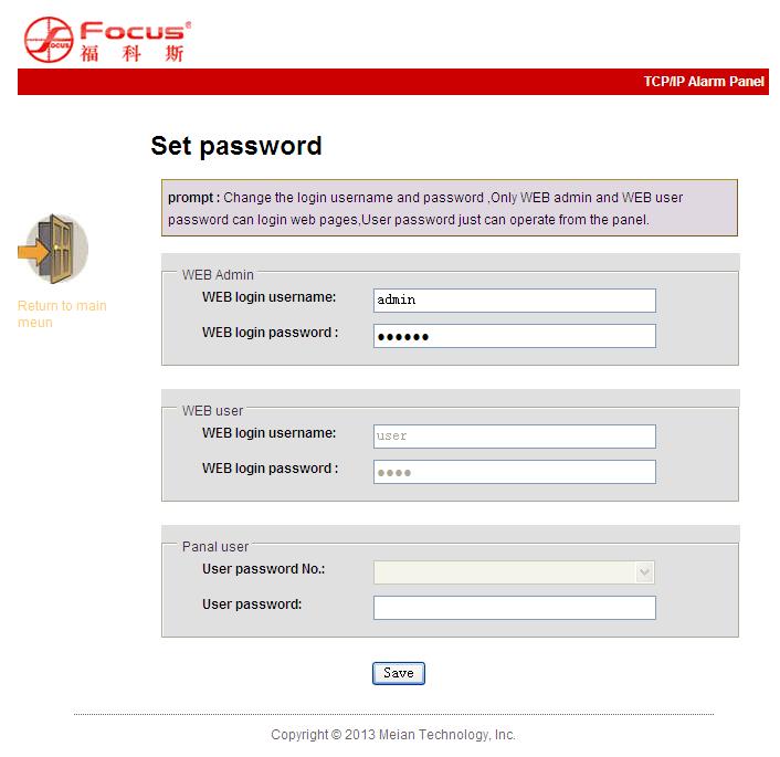 7.3 Password Cliccate sull icona password per entrare nel relativo menu.