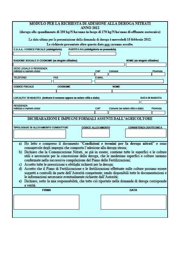 Il modello per la presentazione della domanda per la