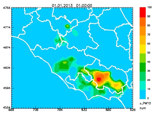Pagina 34 di 61 PM10: numero di superamenti di 50 µg/m 3 del 2013 dominio regionale (4km x 4km) dominio locale (1km x 1km) Figura 6.