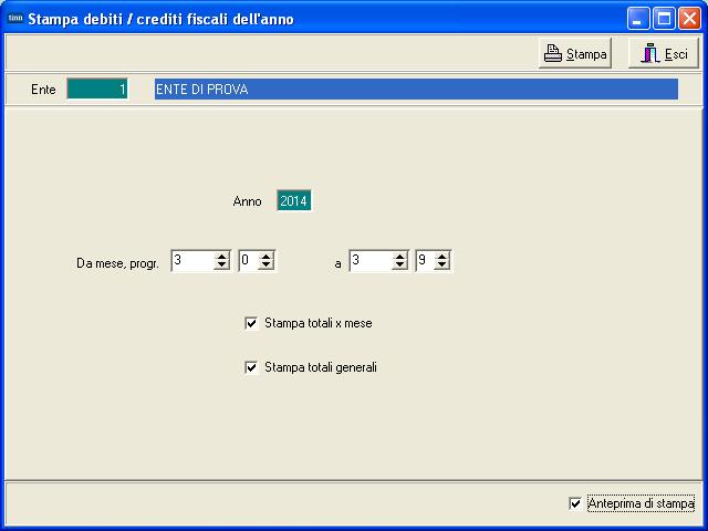 Elaborazioni Mensili o Stampe di controllo dei dati Erariali Crediti / Debiti Irpef del mese Introdotto in