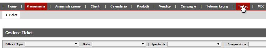 2 GESTIONE TICKET Selezionando la voce del menù Ticket, Il sistema propone l elenco di tutti i Ticket, ordinabili secondo il parametro desiderato cliccando una delle voci in alto