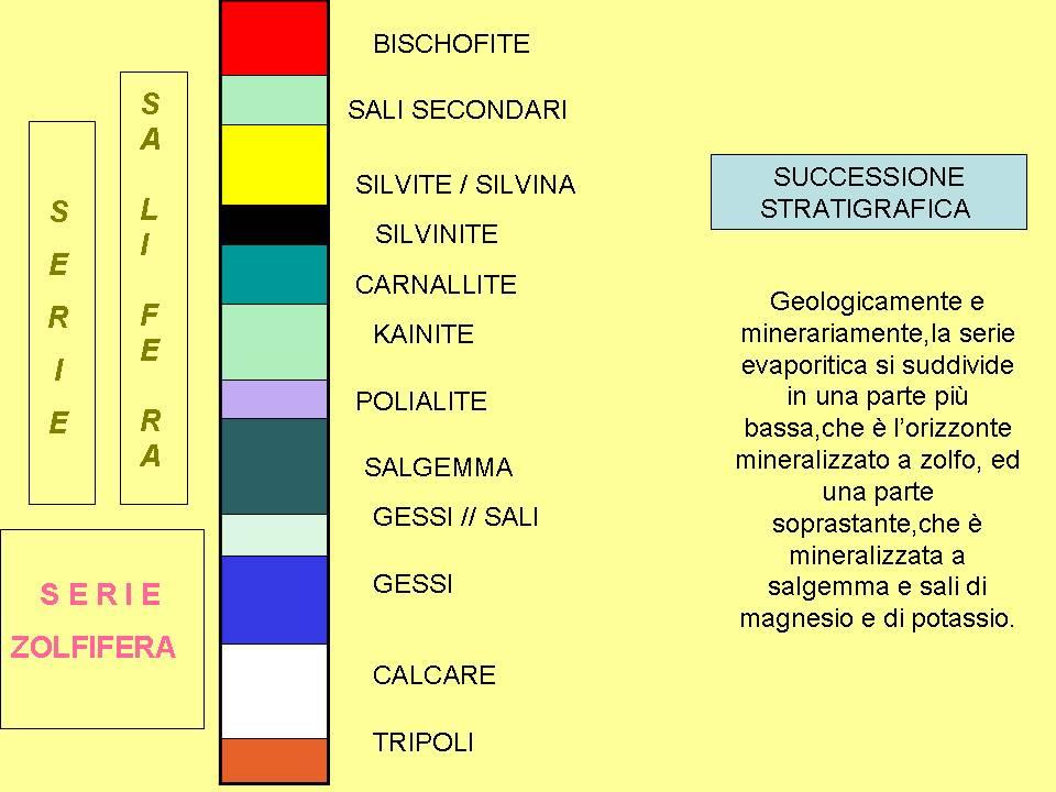 All'interno dei termini della serie solfifera, nei bacini più isolati di altri e per le condizioni di forte evaporazione, hanno permesso la formazione di enormi accumuli di sali (detti domi salini)