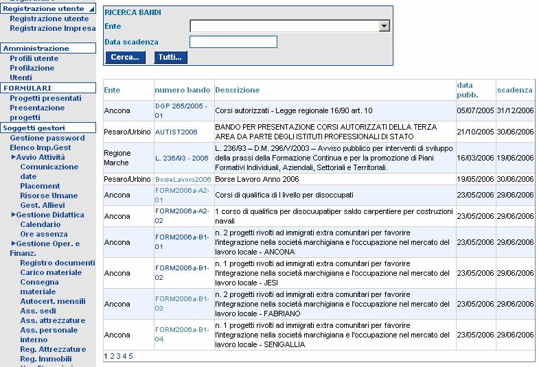 In questa form è possibile visualizzare i dati relativi al bando (amministrazione titolare del