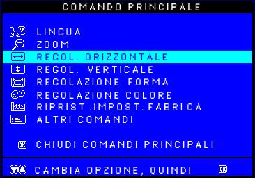 The OSD Controls 3) Premere il pulsante Compare la finestra ADJUST HORIZONTAL (Regolazione orizzontale).