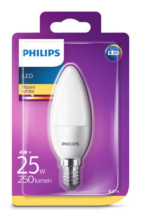 PHILIPS LED Candela 4 W (25 W) E14 Luce bianca calda Non regolabile La luce piacevole per i tuoi occhi Una luce di scarsa qualità potrebbe causare affaticamento