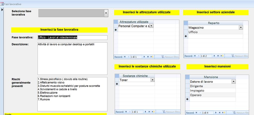 D) Cliccare sul pulsante 4) Lavorazioni aziendali e mansioni. Si apre la maschera della figura 4 Fig.