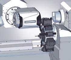 Maggiore flessibilità di lavorazione grazie alla corsa in X eccezionalmente ampia fino a 105 mm sotto il centro mandrino (+350 / 105 mm) + + Lavorazione eccentrica con corsa di ±105 mm in Y + +