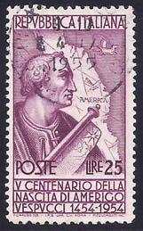 Euro 2.250 Lotto 433 1954 REPUBBLICA. 25 l. Vespucci (262) dent.