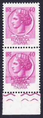 200 l. (341Ea) non dentellato in alto. Adf. Spl. 175,00 444 1956 O.N.U. 25 l. (376Aa) doppia stampa del colore verde (Cat. 1.200). Spl. 350,00 445 1957 Semaforo.