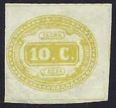 Sorani. Spl. 75,00 SEGNATASSE 203 1863 10 c. giallo (1). Ben marginato. Cert. Sorani (Cat. 2.500). 600,00 204 1869 10 c. arancio (2). Striscia di tre es. 100,00 205 1870 Cifre. 1 c.