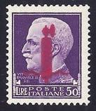 Giulio Cesare (495/Ab) con decalco della soprastampa. Ray (Cat. 1.000). 300,00 298 1944 50 l. violetto sopr.