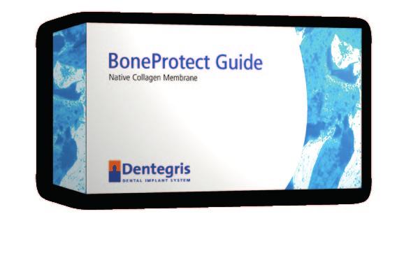 BoneProtect Guide Membrana riassorbibile di collagene con cross link naturale Durante il processo di rigenerazione BoneProtect Guide svolge una eccellente funzione di barriera con un tempo di