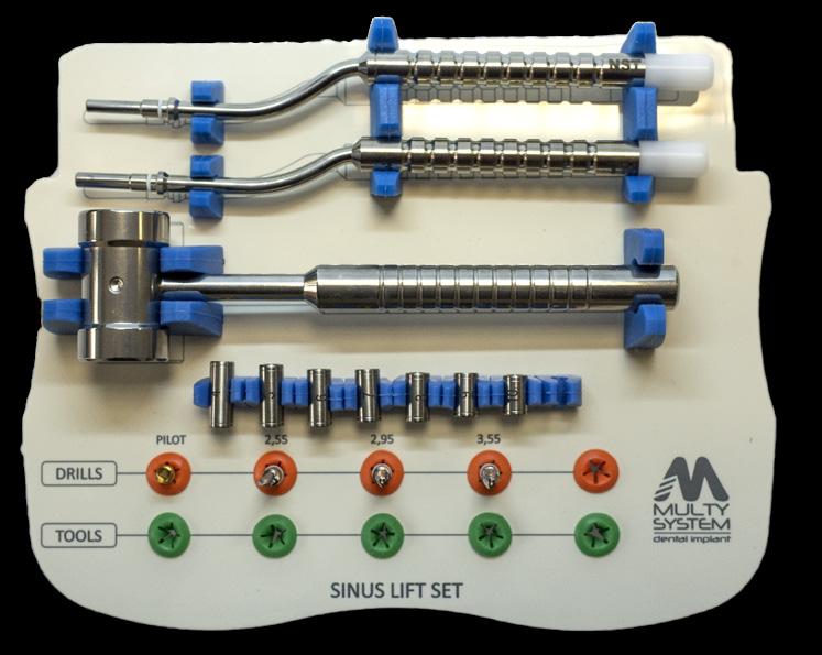 Set Chirurgico per il Rialzo del Seno Mascellare La tecnica chirurgica Multysystem per ottenere il rialzo del pavimento del seno mascellare è caratterizzata da un estrema semplicità di esecuzione e