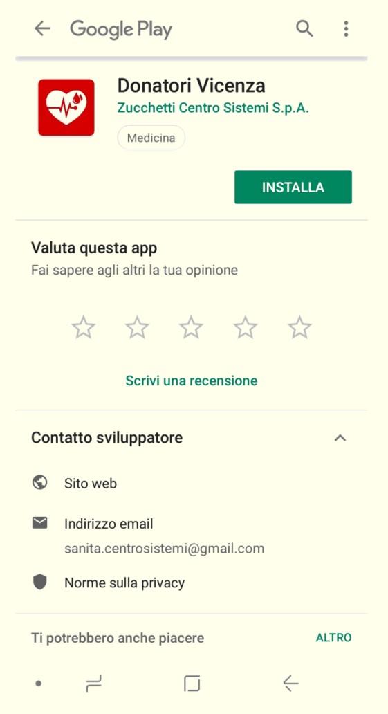 L APP quindi sarà scaricabile selezionando lo store