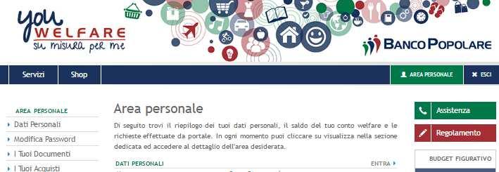 AREA PERSONALE Puoi accedere in ogni momento alla tua Area personale tramite il menu della barra orizzontale Visualizzerai i tuoi dati di registrazione (), lo storico dei tuoi