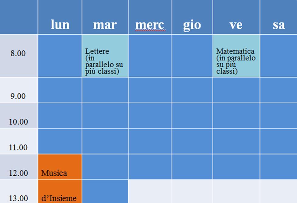 2^ Opzione - Schema orario corso musicale (+ 1 ora