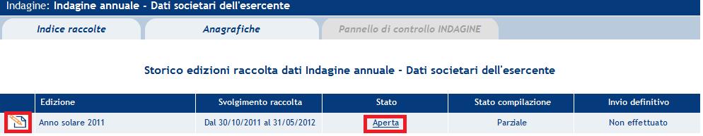 Figura 1.2: Storico della raccolta 2 Il pannello di controllo dell Indagine Accedendo alla raccolta viene visualizzata la pagina Pannello di controllo (figura 1.