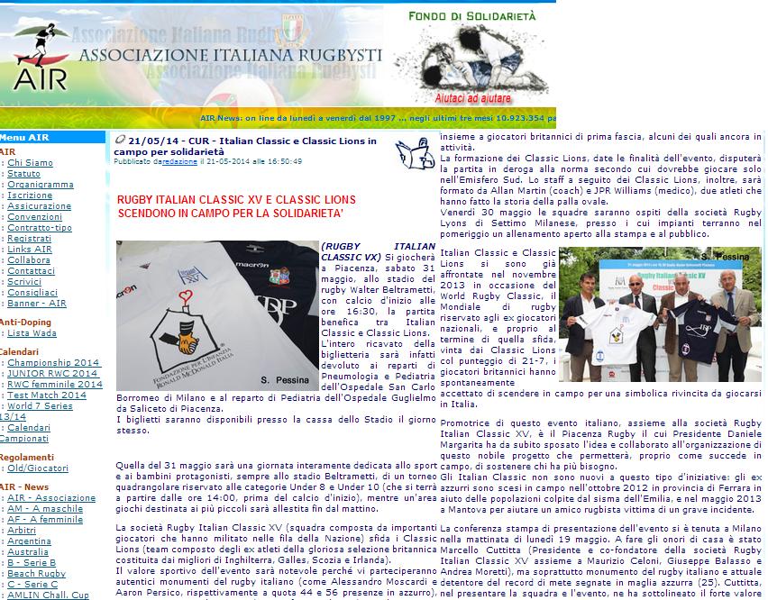 RASSEGNA ON-LINE PRE MATCH AIR (Associazione Italiana Rugbisti),