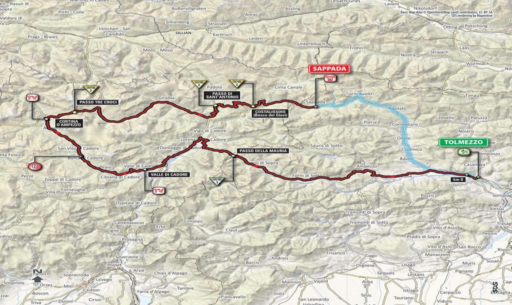 15^ TAPPA Domenica 20 Maggio TOLMEZZO SAPPADA ORARI PASSAGGI STIMATI IN CARNIA (velocità media: 36 km/h) TOLMEZZO