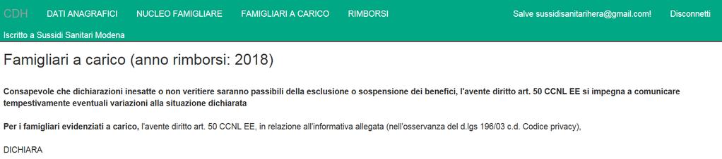 Procedi nello stesso modo per caricare altri eventuali familiari a carico.