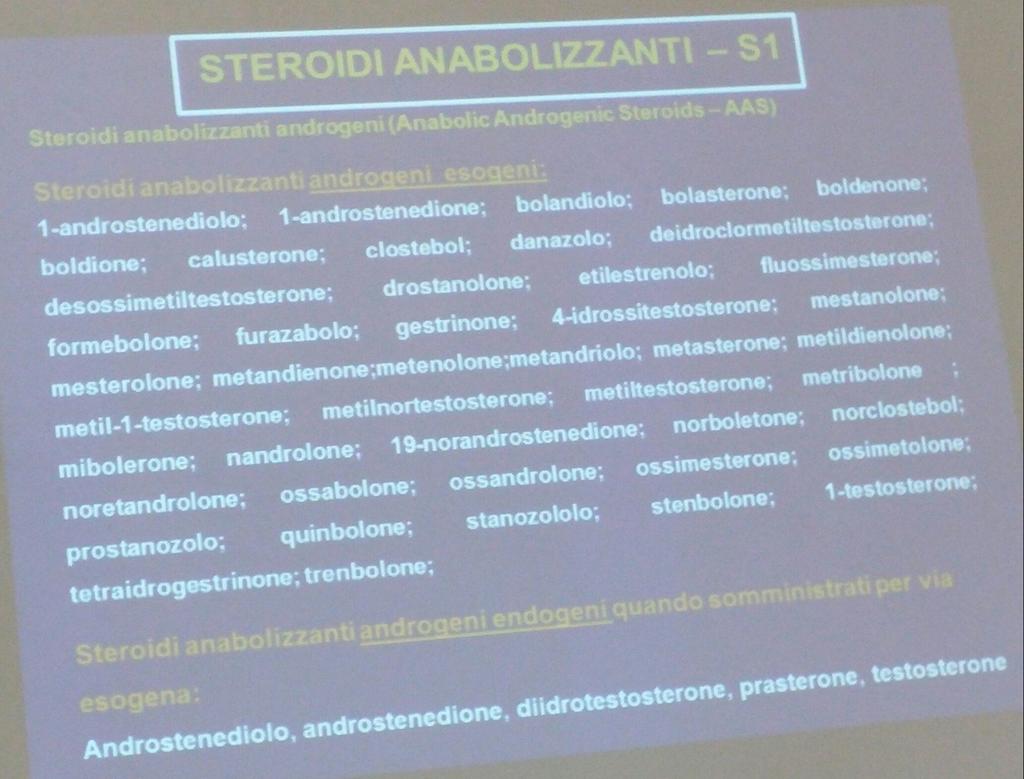 STEROIDI ANABOLIZZANTI DI USO COMUNE: Testosterone ( atleti e non atleti) Stanazolo (atleti) Danazolo Nandrolone (atleti