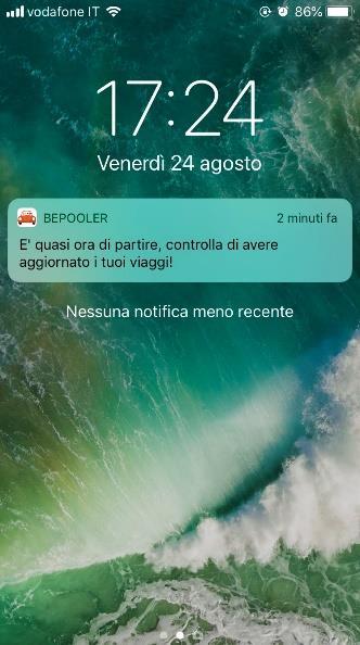 Inoltre una notifica push, il giorno stesso, ti avvertirà che il tuo viaggio sta per partire.