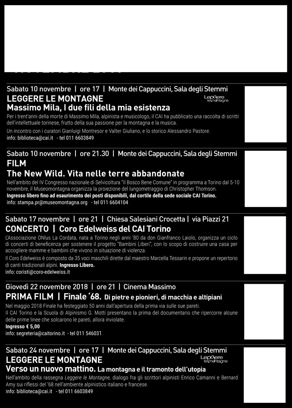 gli eventi CAI Torino e Museomontagna con diffusione su: -