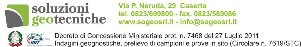 Certificato n F.P. Del 27/11/2015 Verbale di accettazione n F.P. Committente Cantiere Torremaggiore (FG) Progetto/Opera indagini geognostiche - ambientali per progetto elettrodotto "GISSI - LARINO - FOGGIA" Stratigrafia (A.