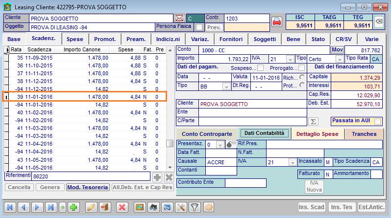 PAGAMENTI/INCASSI SCADENZA In questo menù devono essere inseriti, singolarmente, tutti gl incassi che saldano pienamente la scadenza desiderata.