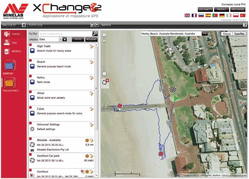 Uso di XChange 2 (continuare) Your Detection Connection Collegamento del detector CTX 3030 Collegare il detector Minelab CTX 3030 al computer tramite il cavo USB in dotazione.