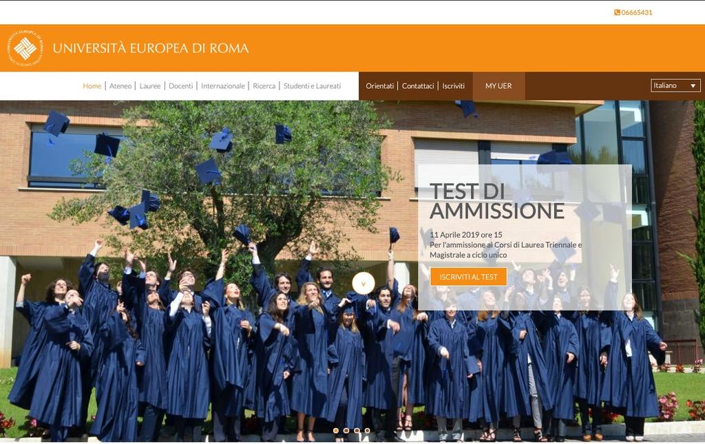 La homepage del sito Una galleria di immagini a rotazione (slider) contiene le principali notizie di attualità sulla vita universitaria in UER.