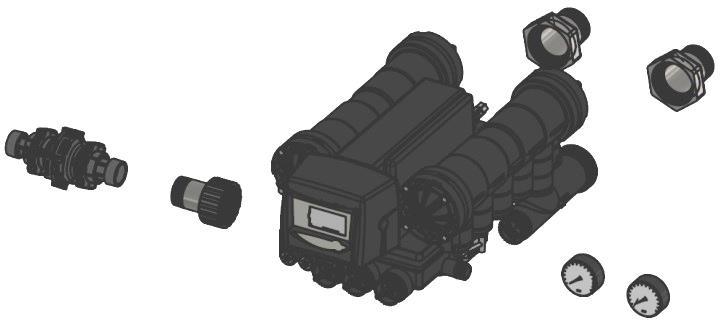 Tensione: 230 V 50/60 Hz Trasformatore 12 Vca 50/60 Hz Classificazione IP: 23 Pressione di esercizio: 1,7 6,9 bar Modalità avvio rigenerazione: - A tempo CARATTERISTICHE DLFC adattabile per diverse