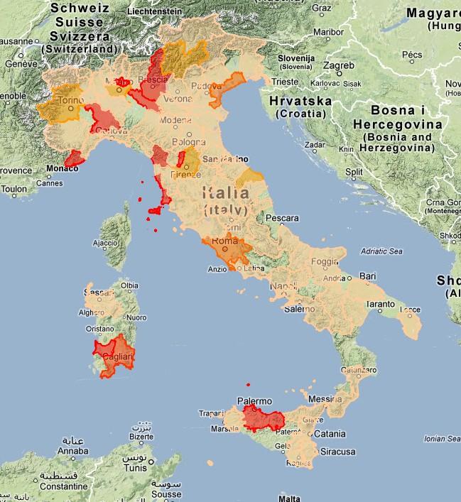 Distribuzione dei casi di Sindromi Influenzali per provincia La mappa riporta la distribuzione geografica dei casi di sindrome influenzale tra i partecipanti alla sorveglianza nella cinquantesima